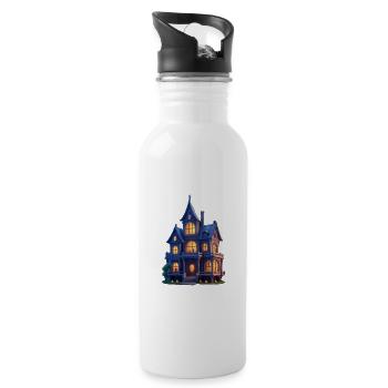 Scary house - Water bottle with straw - white - Right