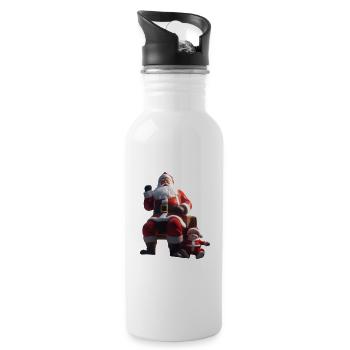 Weihnachtsmann auf der Bank mit Baby-Elf - Trinkflasche mit integriertem Trinkhalm - Weiß - Rechts