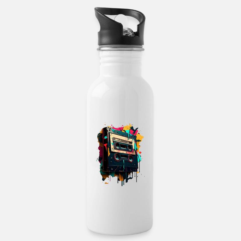 Retro Mixtape - Water bottle with straw - white