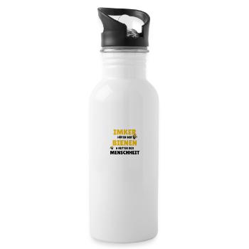Imker - Hüter der Bienen & Retter der Menschheit - Trinkflasche mit integriertem Trinkhalm - Weiß - Rechts