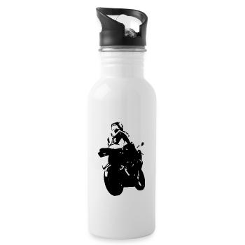 Motorradfahrer - Trinkflasche mit integriertem Trinkhalm - Weiß - Rechts