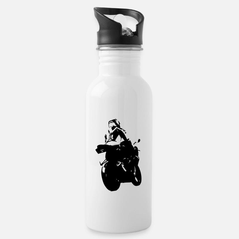 Motorradfahrer - Trinkflasche mit integriertem Trinkhalm - Weiß