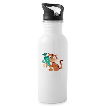 Tiger mit Schultüte zur Einschulung - Trinkflasche mit integriertem Trinkhalm - Weiß - Rechts