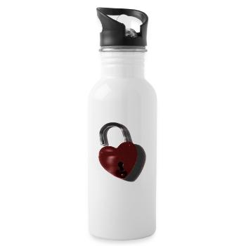 Heart lock motif - Water bottle with straw - white - Right
