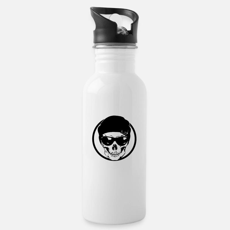 Totenkopf - Trinkflasche mit integriertem Trinkhalm - Weiß