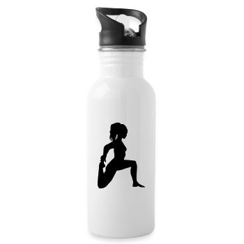 fitness woman silhouette - Water bottle with straw - white - Right