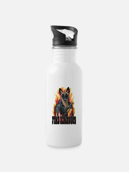 Malinois Badboy - Trinkflasche mit integriertem Trinkhalm - Weiß