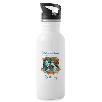 Sternzeichen Zwilling Tierkreiszeichen Horoskop - Trinkflasche mit integriertem Trinkhalm - Weiß - Rechts