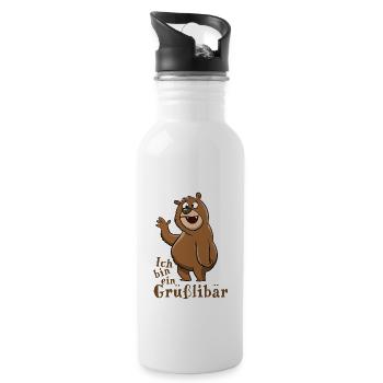 Ich bin ein Grüßlibär - Grizzly grüßt fröhlich - Trinkflasche mit integriertem Trinkhalm - Weiß - Rechts