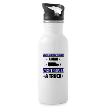 Never underestimate a man in the truck! - Water bottle with straw - white - Right