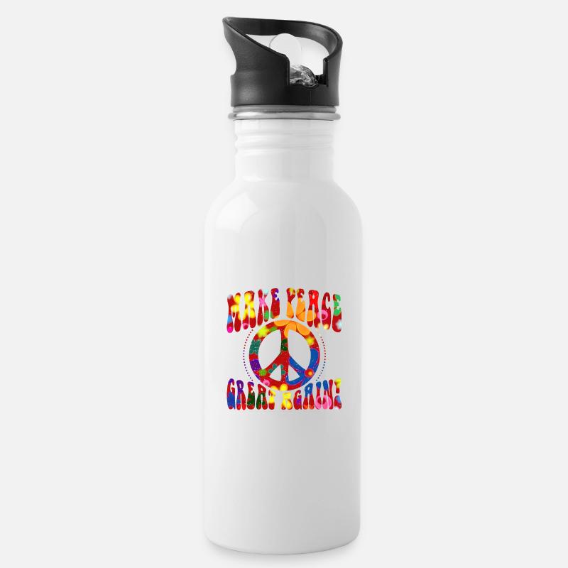Flower Power - Make PEACE Great Again 2 - Water bottle with straw - white