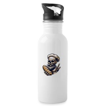 Skull mit Bäckermütze und Brot - Trinkflasche mit integriertem Trinkhalm - Weiß - Rechts