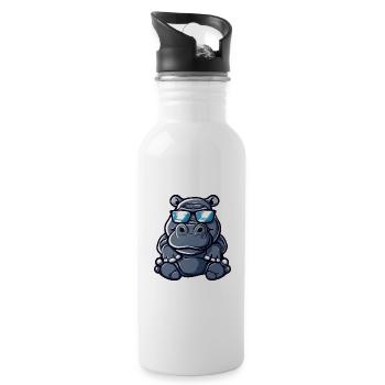 Nilpferd Cool Comic - Trinkflasche mit integriertem Trinkhalm - Weiß - Rechts
