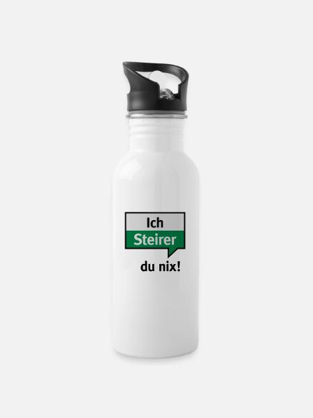 Ich Steirer – du nix - Trinkflasche mit integriertem Trinkhalm - Weiß