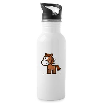 Friendly Stick Figure Horse - Water bottle with straw - white - Right