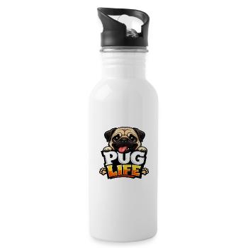 Pug Life Cartoon-Emblem - Trinkflasche mit integriertem Trinkhalm - Weiß - Rechts