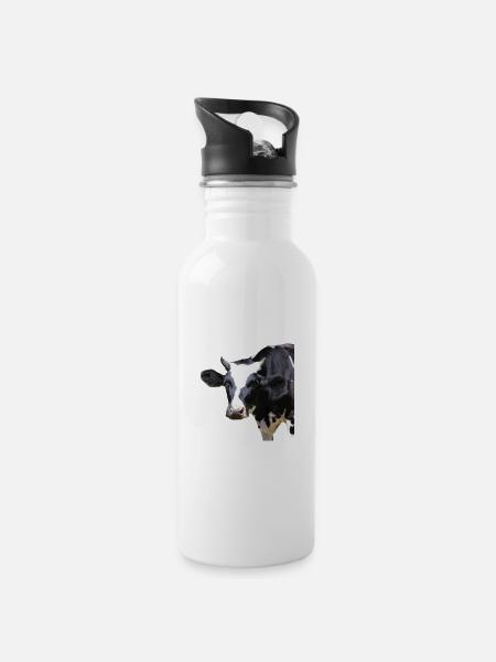 lustige Kuh Kuhkopf Geschenk Bauern Landwirte - Trinkflasche mit integriertem Trinkhalm - Weiß
