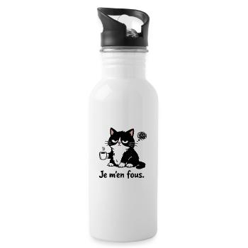 I Don't Care – Blasé Cat and Café Humour - Water bottle with straw - white - Right