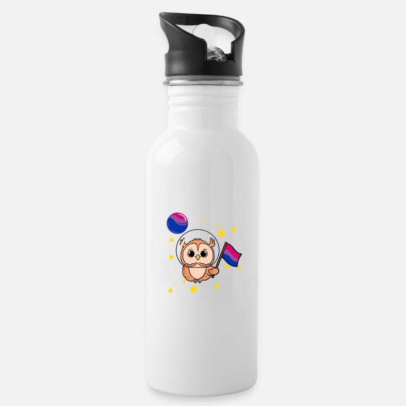 Eule Im Weltraum Bisexual Pride - Trinkflasche mit integriertem Trinkhalm - Weiß