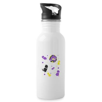 Nonbinary Pride Katze im Weltraum - Trinkflasche mit integriertem Trinkhalm - Weiß - Rechts