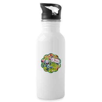 1 Jahr 1. Geburtstag Roboter auf Blumenwiese - Trinkflasche mit integriertem Trinkhalm - Weiß - Rechts