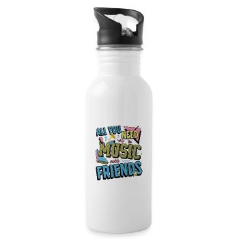 Alles, was Sie brauchen, ist Musik und Freunde Lustiger Musiker - Trinkflasche mit integriertem Trinkhalm - Weiß - Rechts