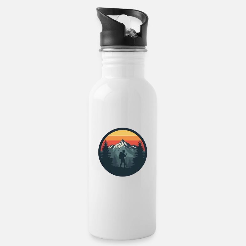 Abenteuerlicher Wanderer bei Sonnenuntergang - Trinkflasche mit integriertem Trinkhalm - Weiß