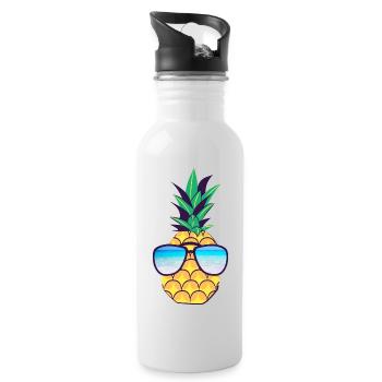 pineapple with glasses - Water bottle with straw - white - Right