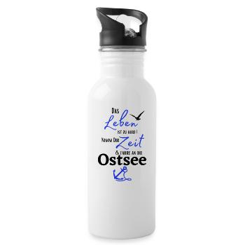 Ostsee - Das Leben ist zu kurz ! Nimm Dir Zeit ... - Trinkflasche mit integriertem Trinkhalm - Weiß - Rechts