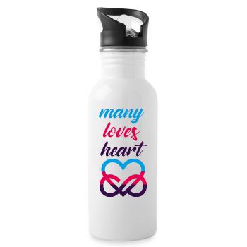 MANY LOVES HEART Polyamorie Liebe Herz - Trinkflasche mit integriertem Trinkhalm - Weiß - Rechts