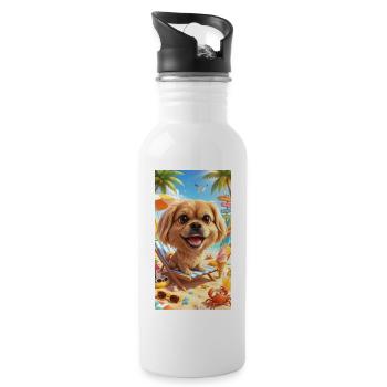Strandhund Spaß in der Sonne - Trinkflasche mit integriertem Trinkhalm - Weiß - Rechts