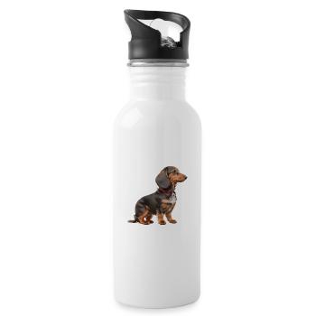 Dackel - Trinkflasche mit integriertem Trinkhalm - Weiß - Rechts