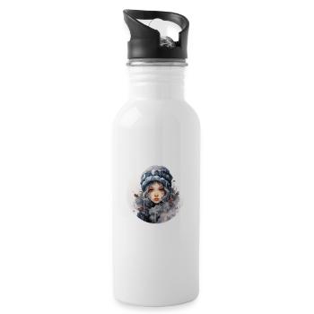 niedliches Wintermädchen - Trinkflasche mit integriertem Trinkhalm - Weiß - Rechts