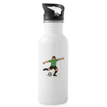 Joueur de football dessin animé but tir vert - Gourde avec paille intégrée - blanc - Droite