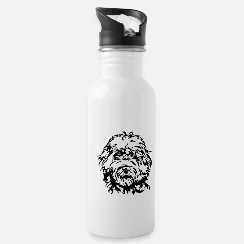 LABRADOODLE GOLDENDOODLE PORTRAIT - Trinkflasche mit integriertem Trinkhalm - Weiß