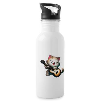 Cat with guitar - Water bottle with straw - white - Right