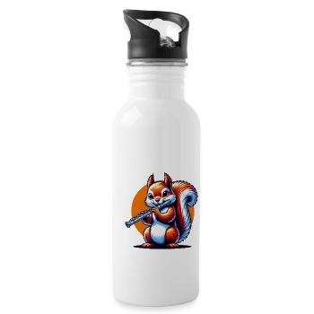 Flute Music, Squirrel, Nuts, Animal Lover - Water bottle with straw - white - Right