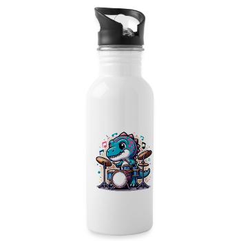 Cool T-Rex Dinosaur Drummer - Water bottle with straw - white - Right