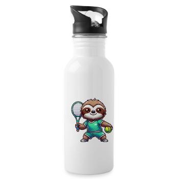 Cute Sloth Tennis Player Design - Water bottle with straw - white - Right