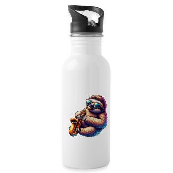 Cooler Faultier Saxophonist Jazz Design - Trinkflasche mit integriertem Trinkhalm - Weiß - Rechts