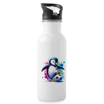 Pingouin, oiseau, football, joueur, ballon, champion, Fan - Gourde avec paille intégrée - blanc - Droite