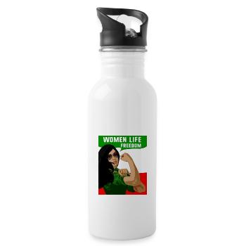 women life freedom,iran,free women, free iran,frau - Trinkflasche mit integriertem Trinkhalm - Weiß - Rechts