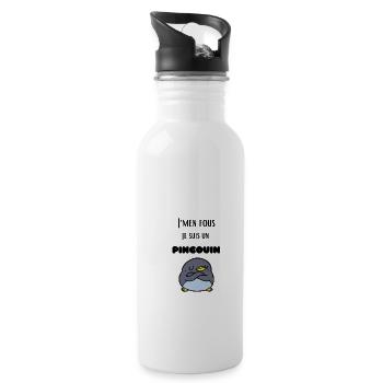 J'men fous je suis un pingouin ! Cadeau humour - Gourde avec paille intégrée - blanc - Droite