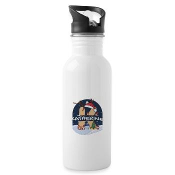 Awesome Katherine Name w Santa Hat in Xmas Theme - Water bottle with straw - white - Right