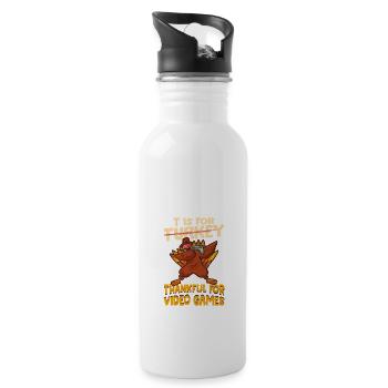 T Is For Thankful For Video Games Thanksgiving - Water bottle with straw - white - Right