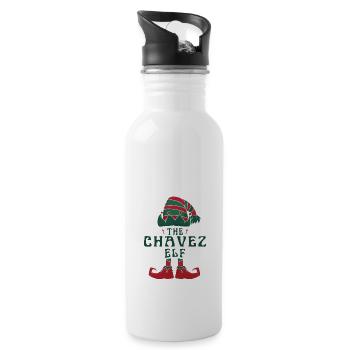 Chavez Elf Personalisierter Name Weihnachtsfamilie - Trinkflasche mit integriertem Trinkhalm - Weiß - Rechts