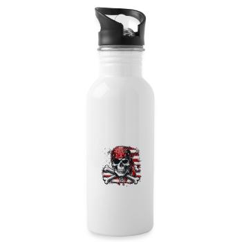 Pirate Dad Shirt Jolly Roger Crossbones Skull - Water bottle with straw - white - Right