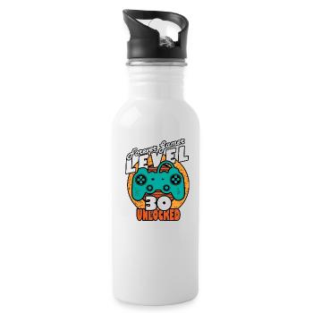 30. Geburtstag Level 30 Spieler - Trinkflasche mit integriertem Trinkhalm - Weiß - Rechts