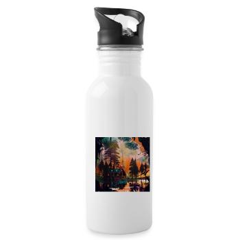 Cabin in the Woods - Water bottle with straw - white - Right