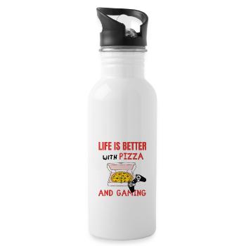 Life is better with pizza and gamble gift - Water bottle with straw - white - Right